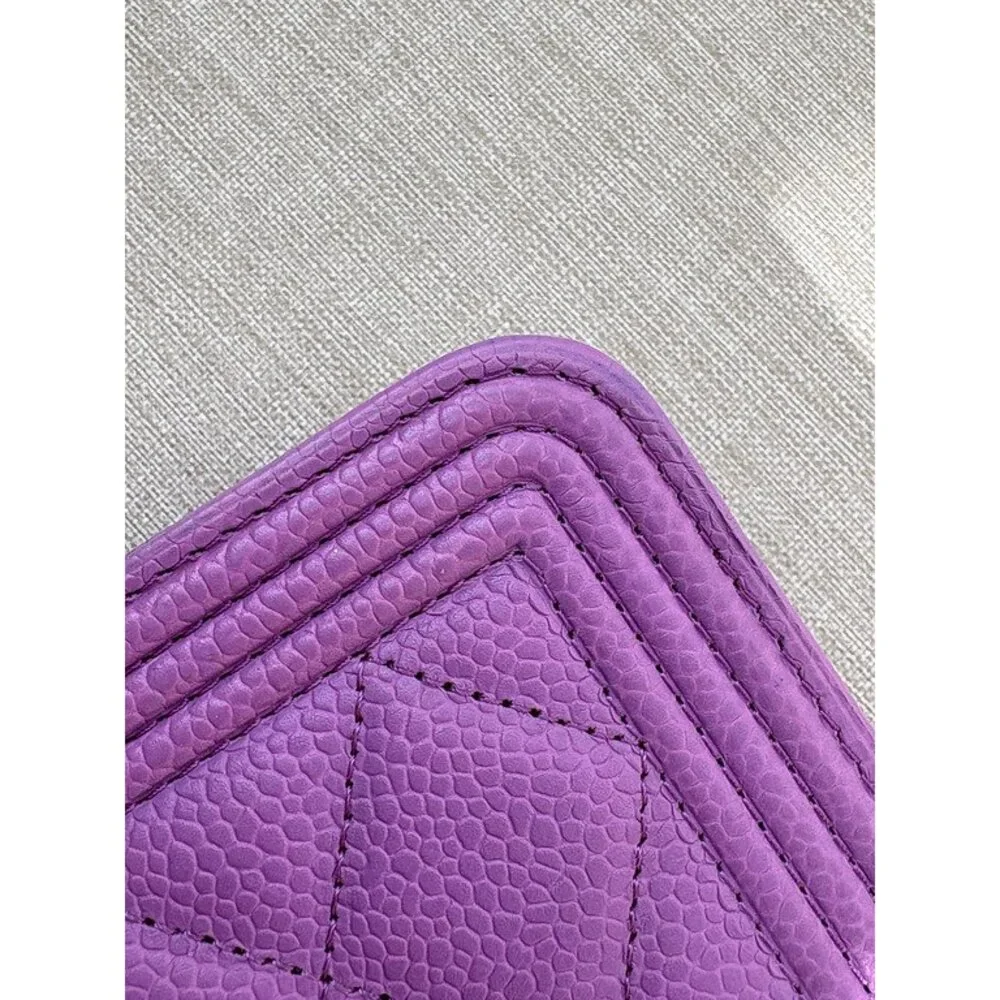 CHANEL Purple Caviar Boy WOC LGHW